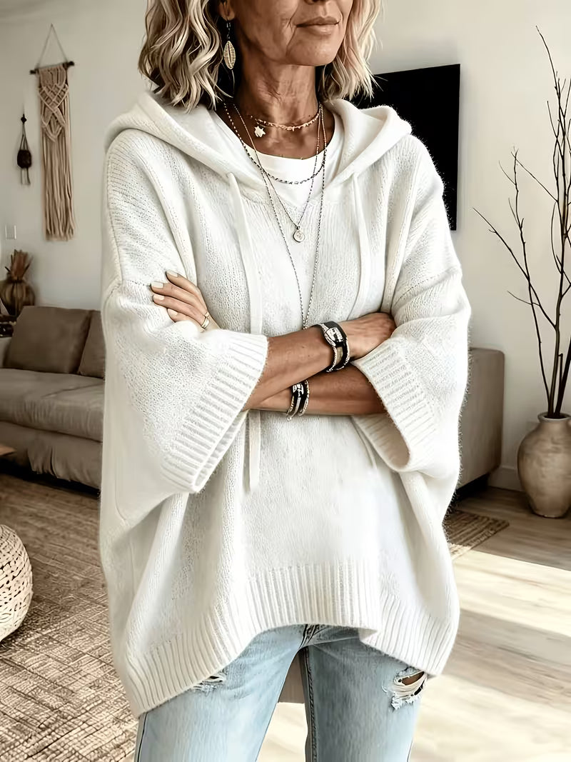 Hooded Drawstring Oversized Knit Poncho Sweater 24