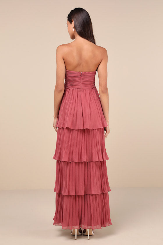 Strapless Sweetheart Ruched Pleated Tiered Maxi Gown 13