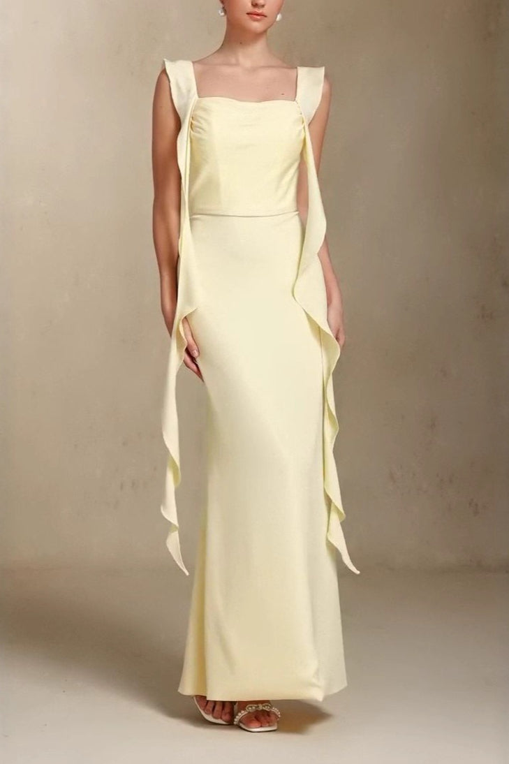 Square Neck Ruffle Trim Mermaid Gown - View 2