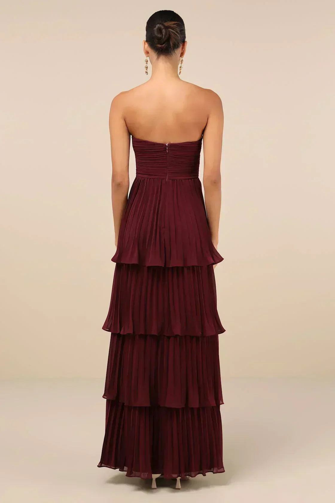 Strapless Sweetheart Ruched Pleated Tiered Maxi Gown 2