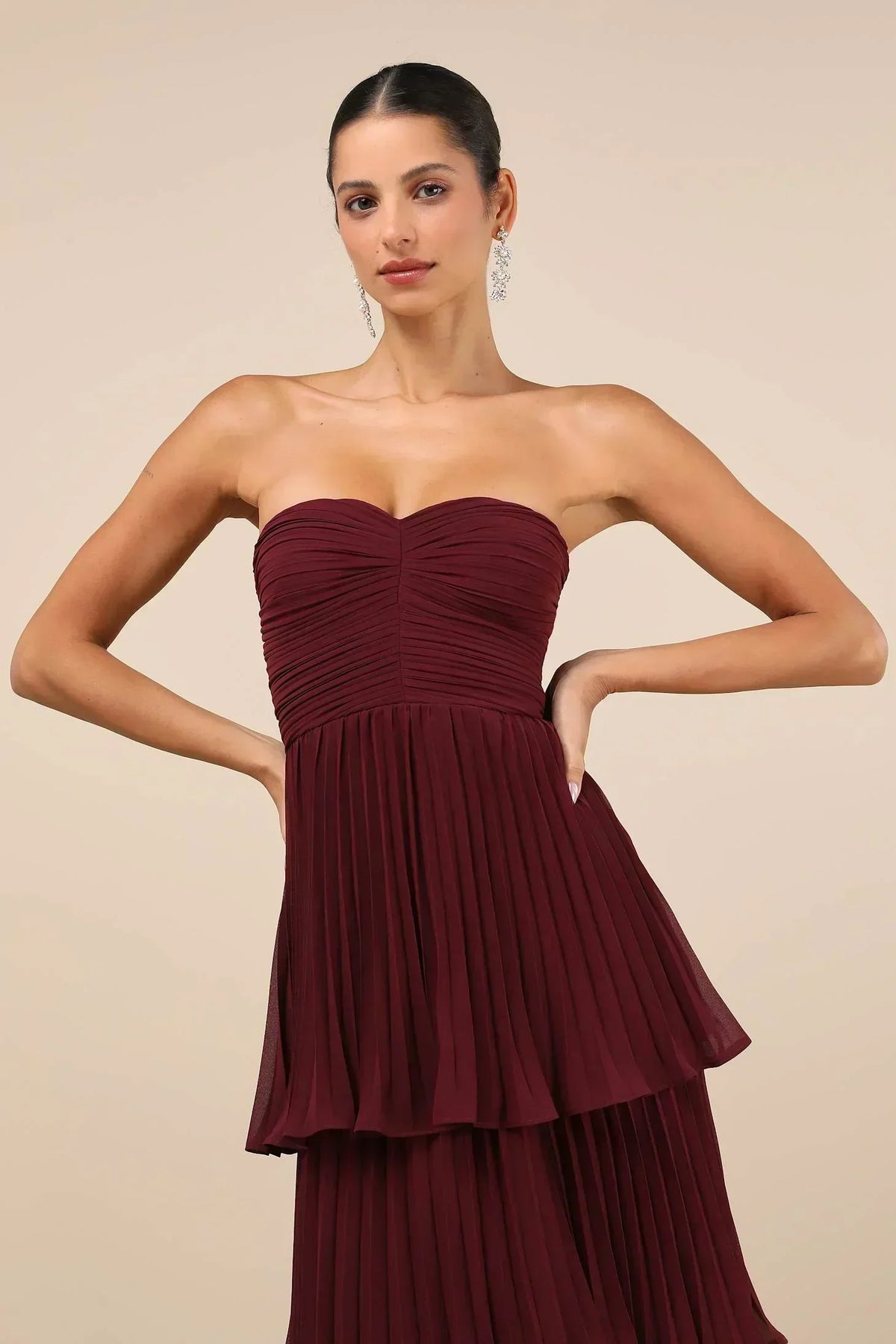 Strapless Sweetheart Ruched Pleated Tiered Maxi Gown 4