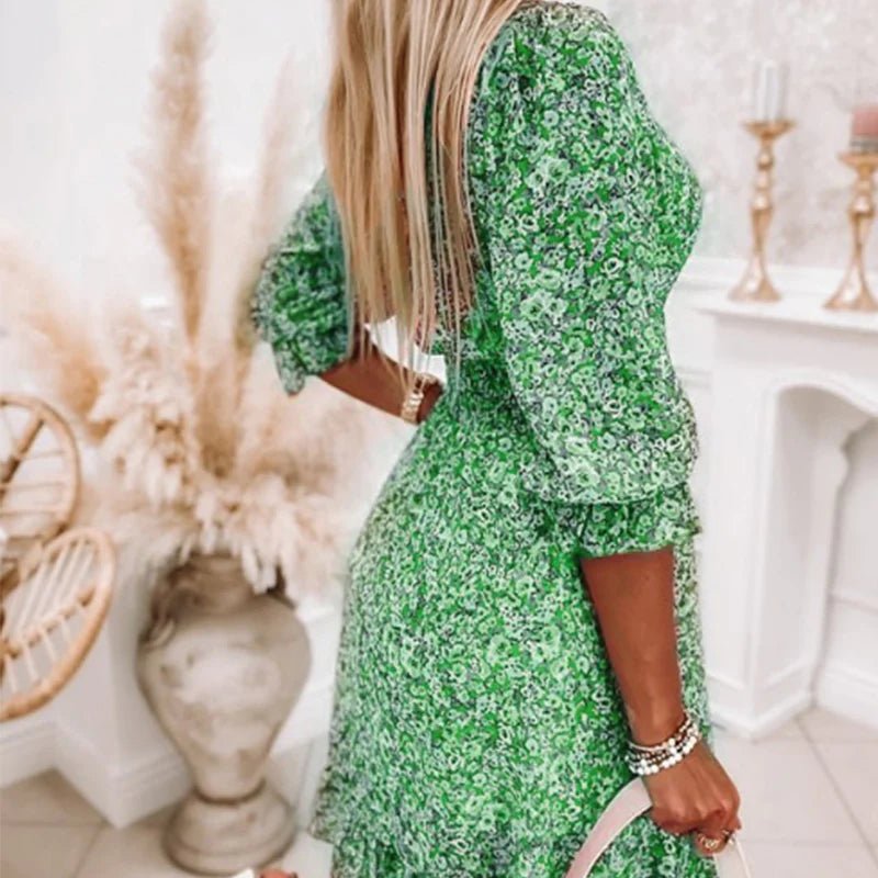 Floral V-Neck Ruffle Cuff Smocked Waist Mini Dress 8