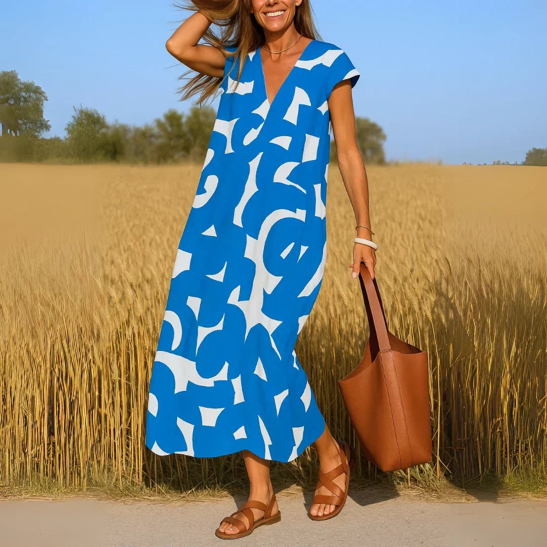 Abstract Print V-Neck Sleeveless Maxi Dress 4