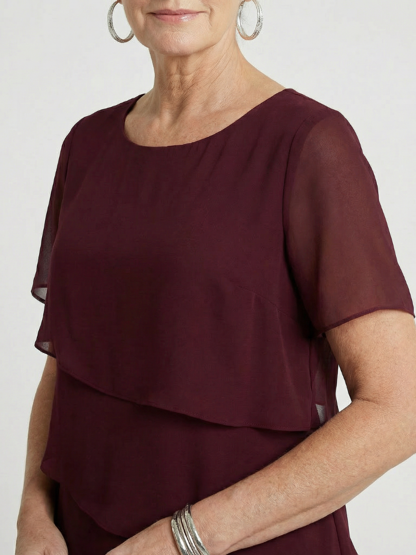 Round Neck Short Sleeve Tiered Knee Length Dress 9