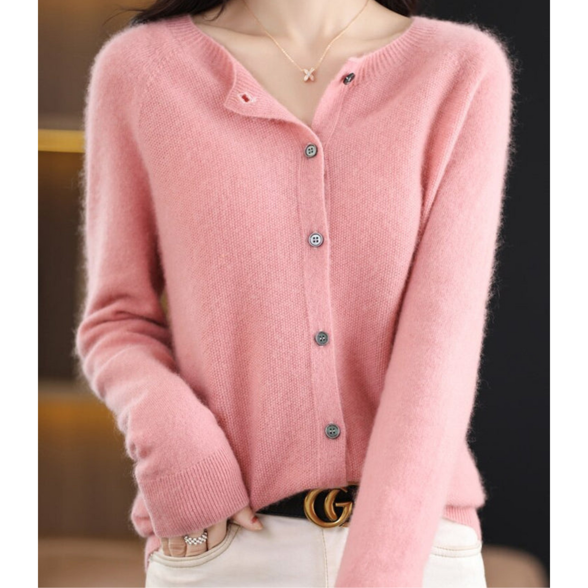 Round Neck Button Front Long Sleeve Knit Cardigan 3