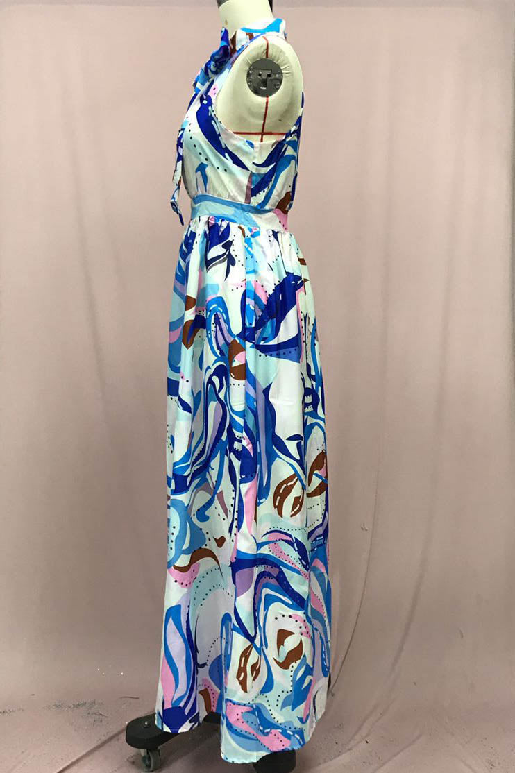 Halter Tie Neck Sleeveless Flowy Maxi Dress - View 3