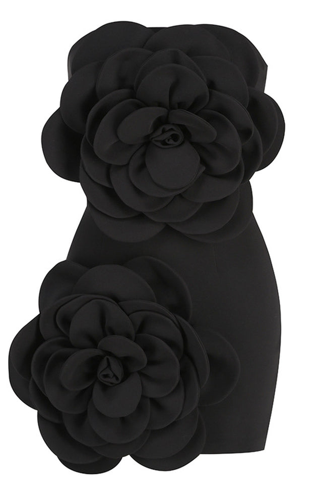 3D Floral Strapless Bodycon Mini Dress in Black - View 11