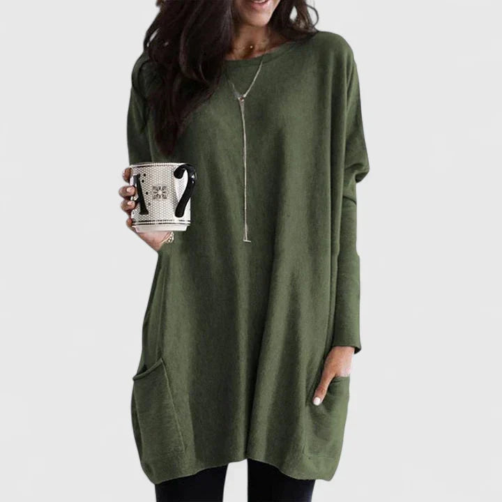 Round Neck Long Sleeve Oversized Pocket Tunic Top 7