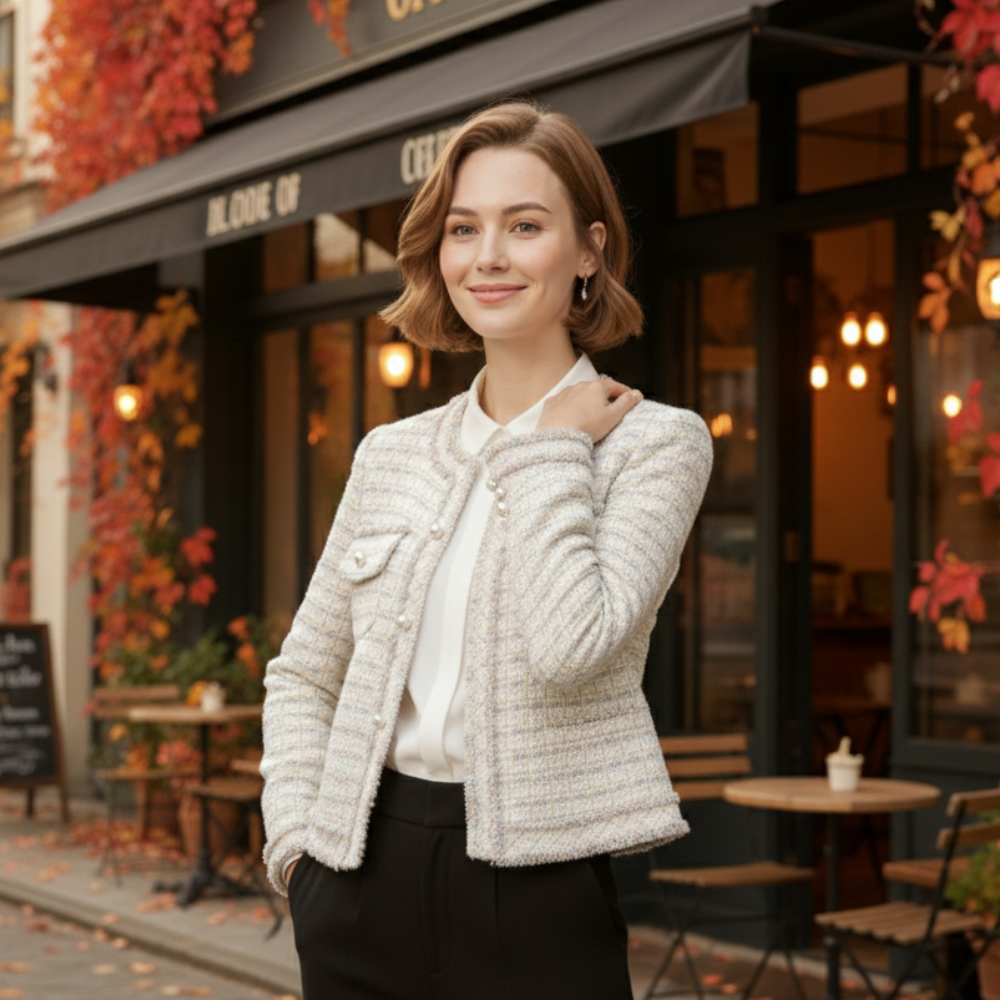 Tweed Check Round Neck Button Front Cropped Jacket 13