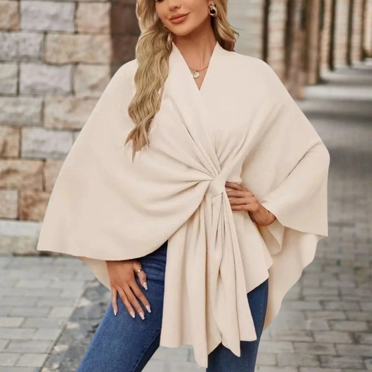 Twist Front Open Draped Cape Poncho 6