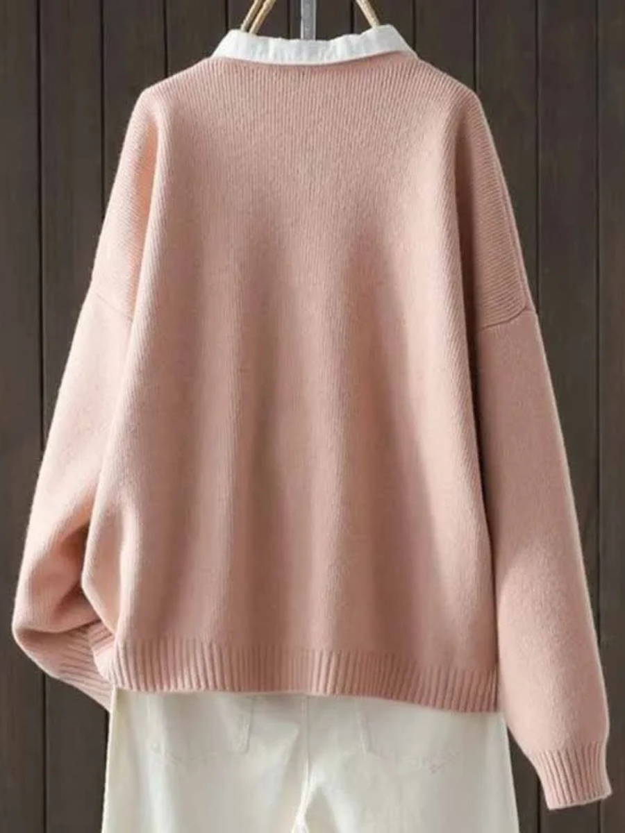 Contrast Collar Drop Shoulder Oversized Knit Sweater