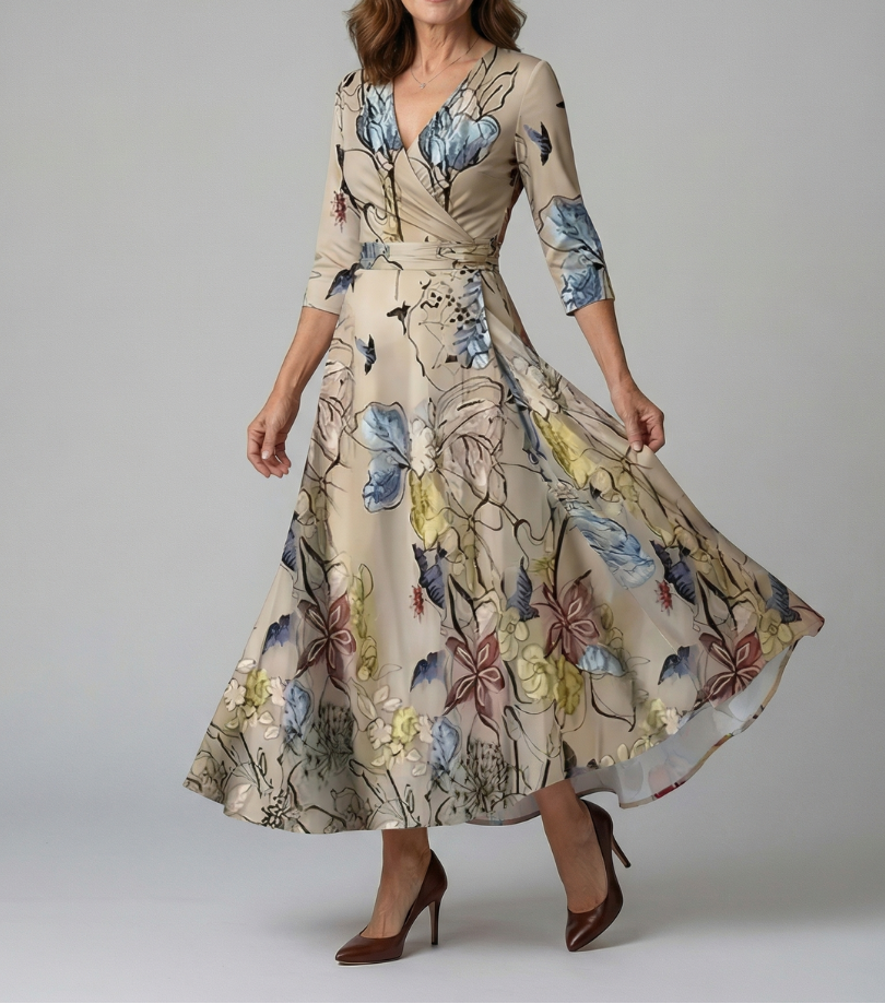 Floral Print Wrap V-Neck Maxi Dress 4