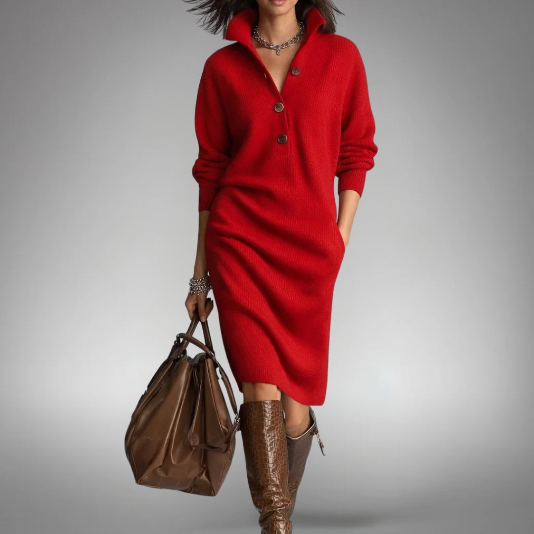 Turtleneck Long Sleeve Knit Midi Sweater Dress 5