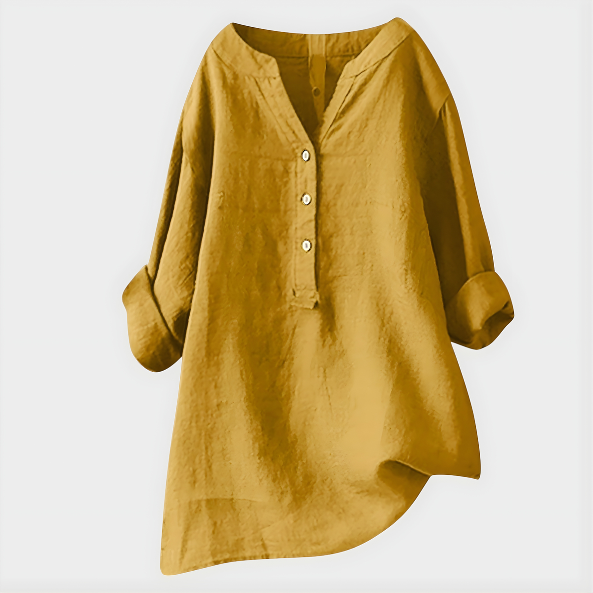Band Collar Half Button Roll Sleeve Linen Blouse 12