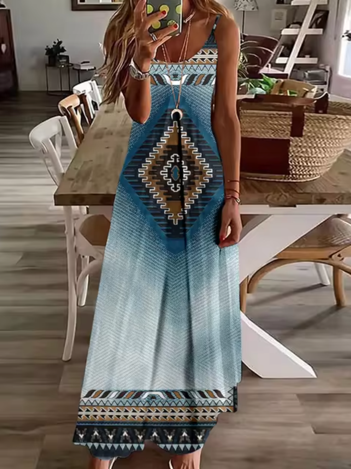 Spaghetti Strap V-Neck Relaxed A-Line Maxi Dress - View 3