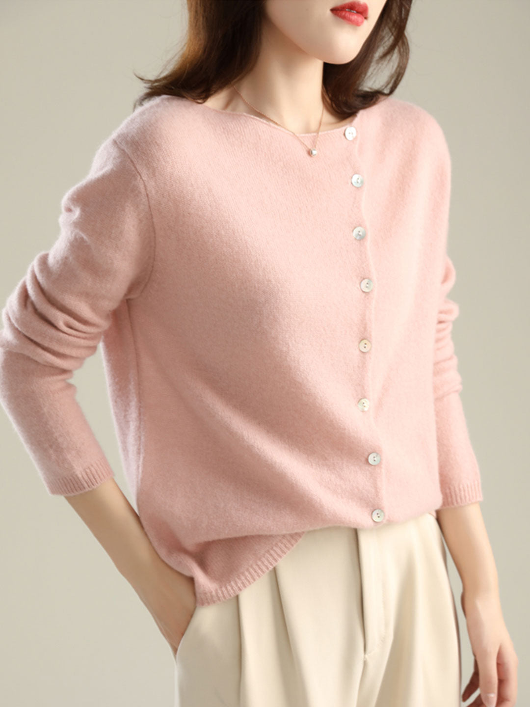 Foldover Collar Button Front Long Sleeve Knit Cardigan 5
