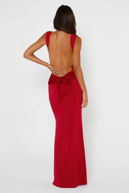Open Back Bow Tie Sleeveless Bodycon Maxi Dress - View 5