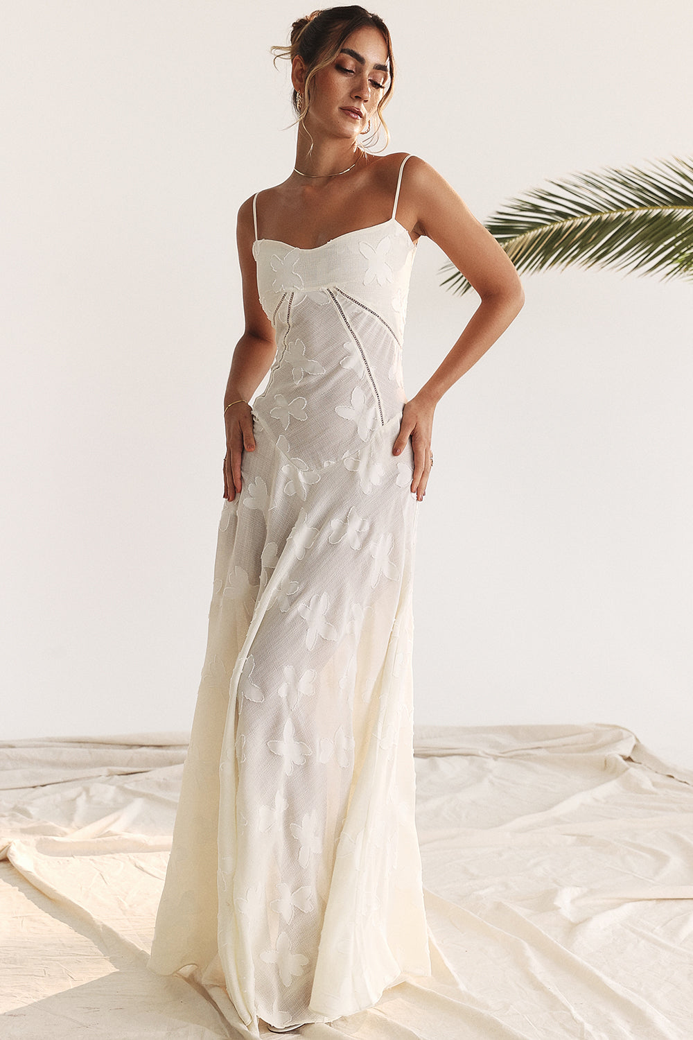 Floral Lace Spaghetti Strap Corset Bodice Sheer Mesh Maxi Gown 28