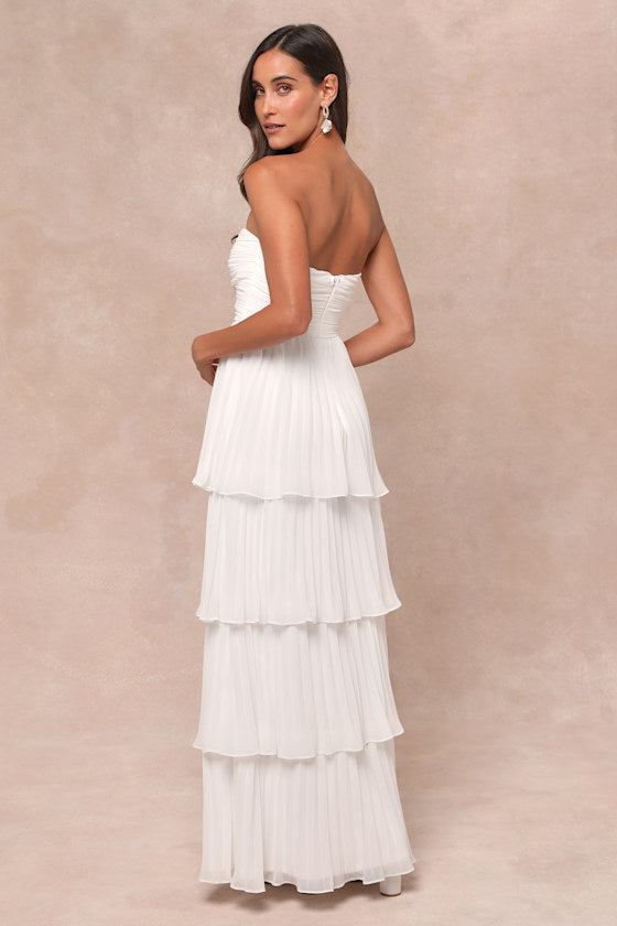 Strapless Sweetheart Ruched Pleated Tiered Maxi Gown 17