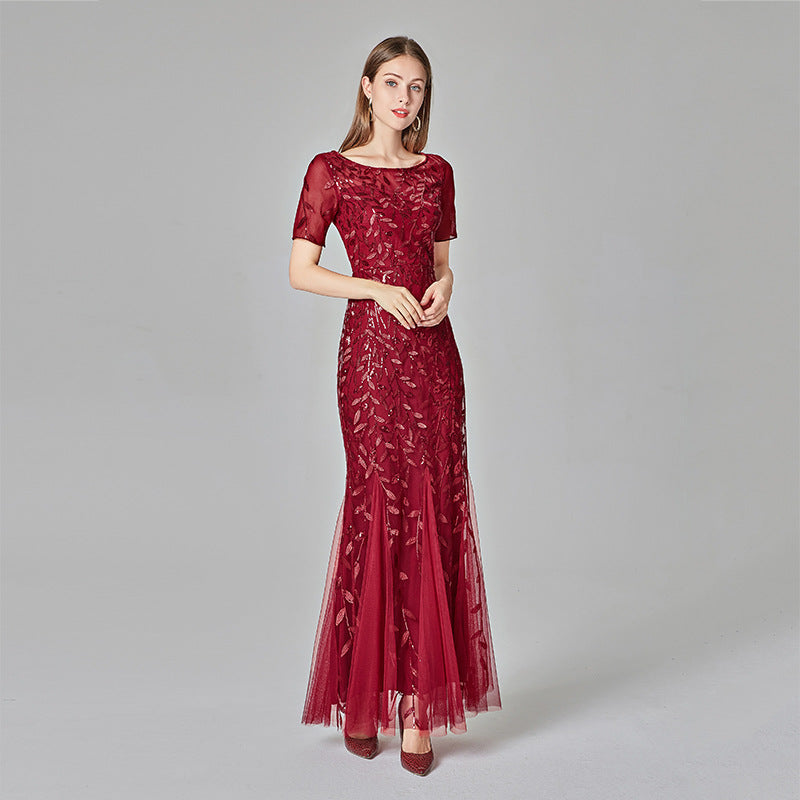Sequin Round Neck Short Sleeve Mermaid Maxi Gown - View 8