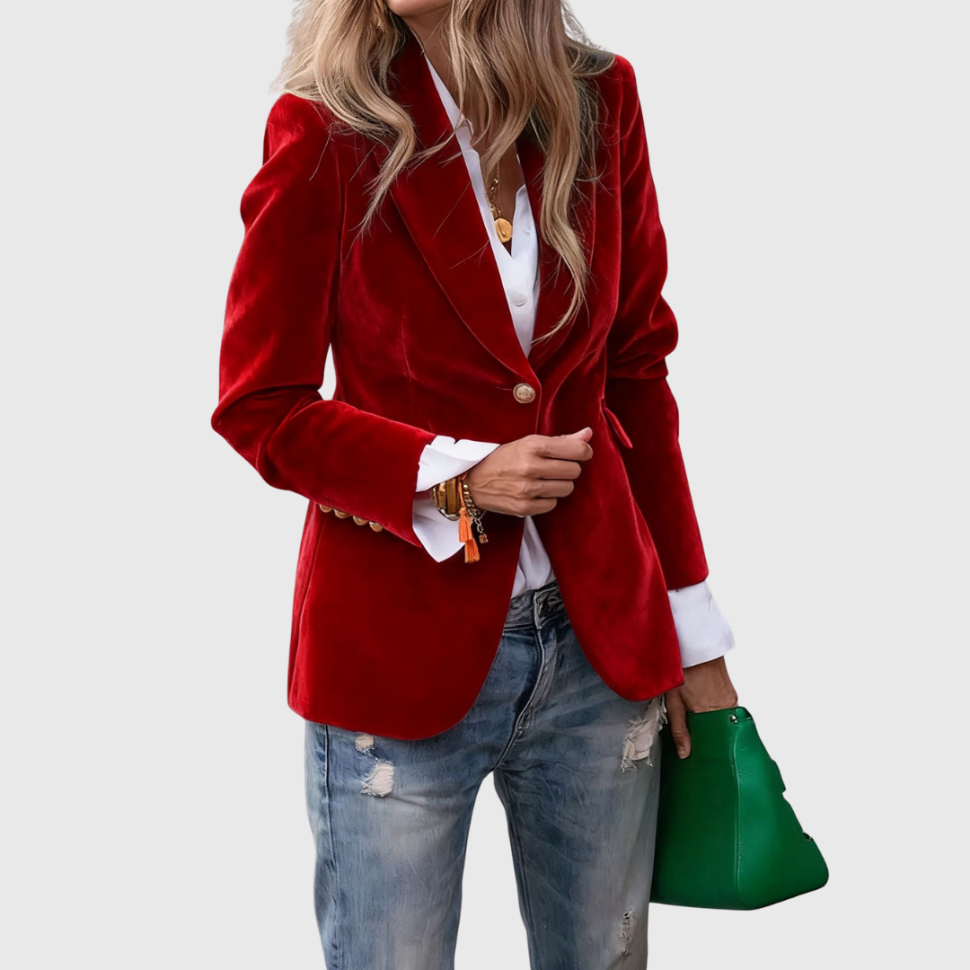 Velvet Notch Lapel Single Button Blazer 7