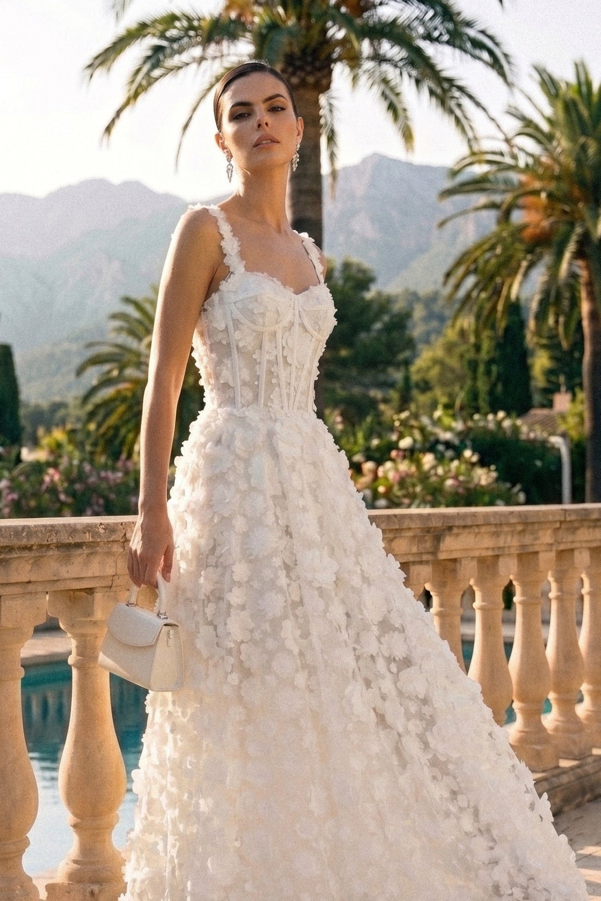 Floral Appliqué Maxi Dress With Corset Bodice - White - View 4