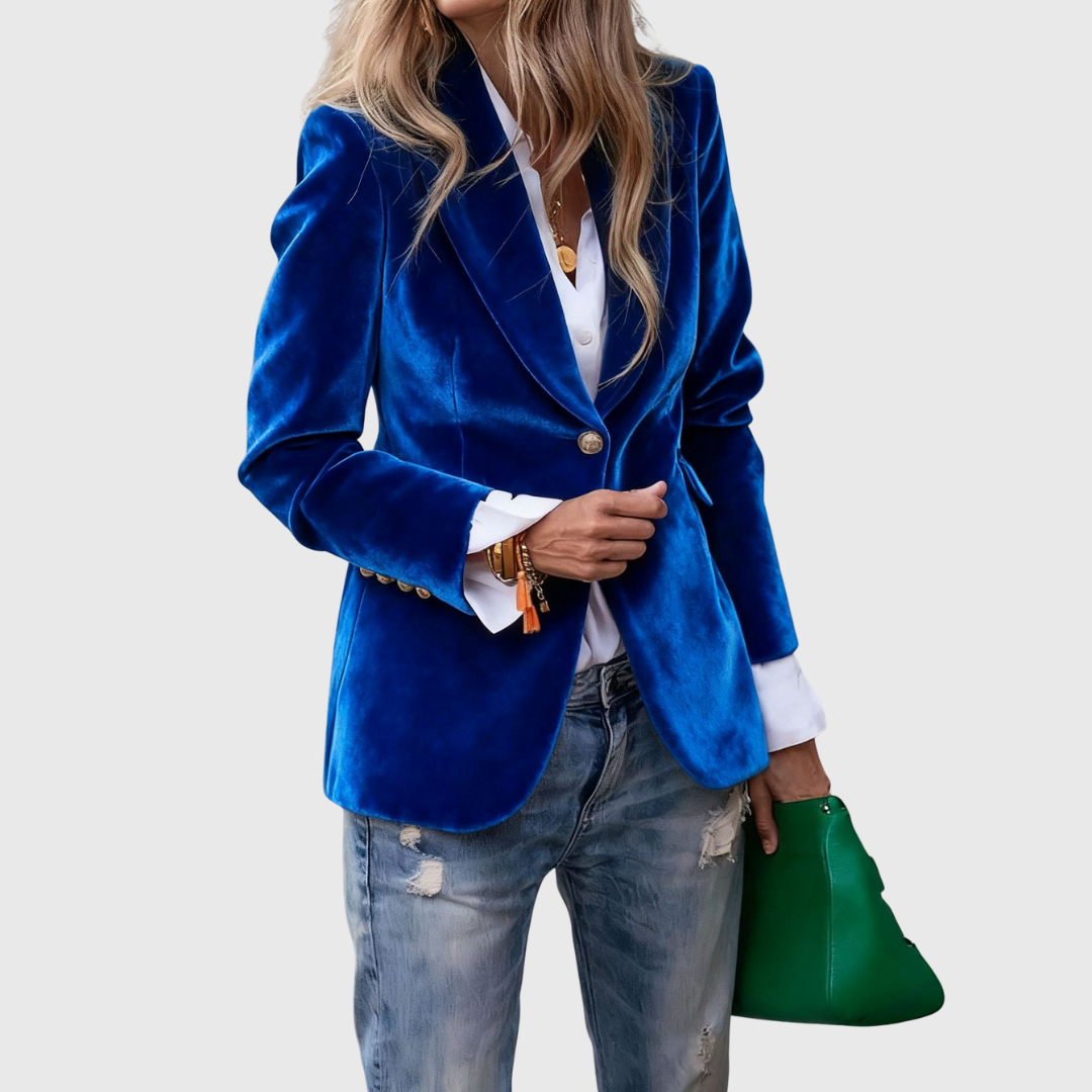 Velvet Notch Lapel Single Button Blazer 8