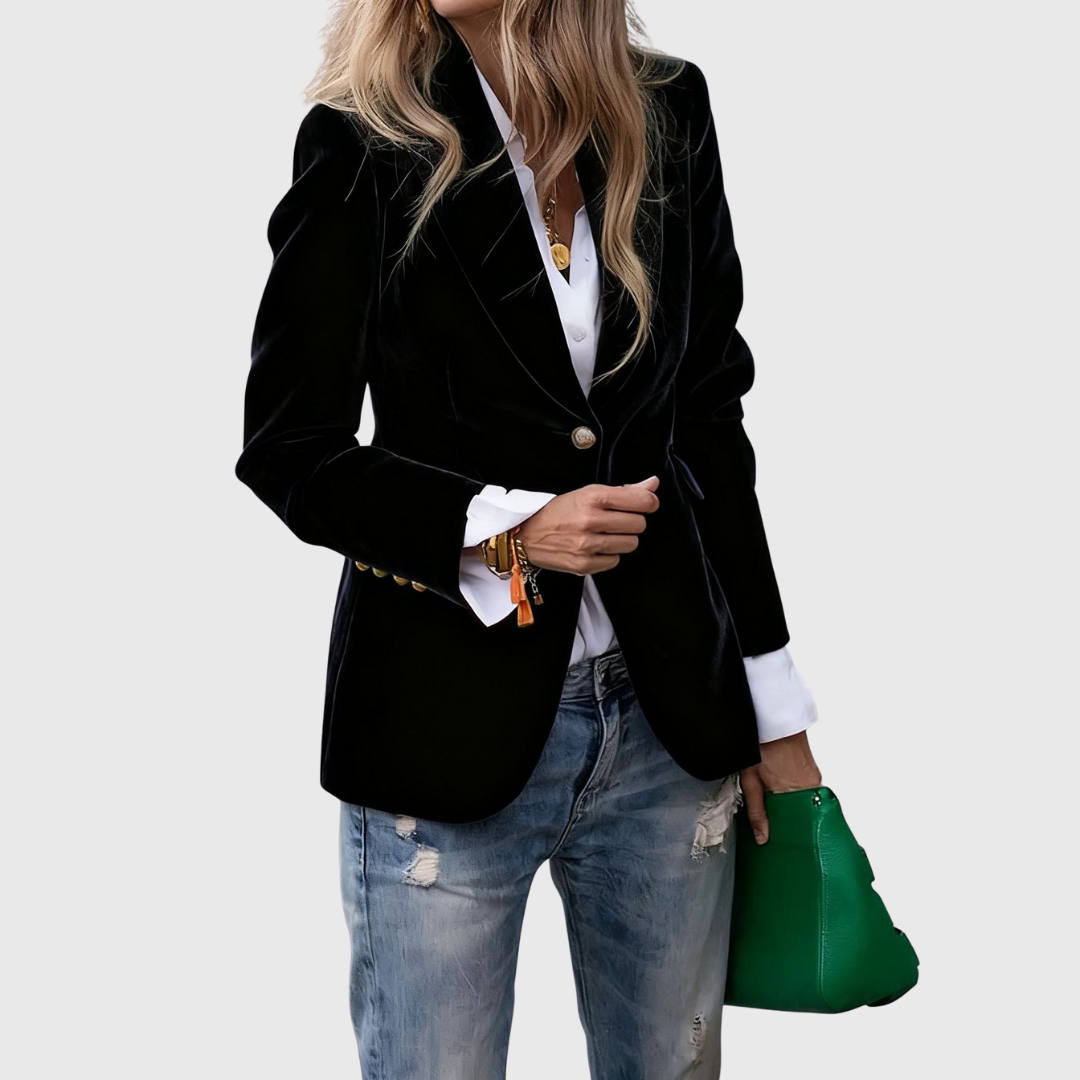 Velvet Notch Lapel Single Button Blazer 5