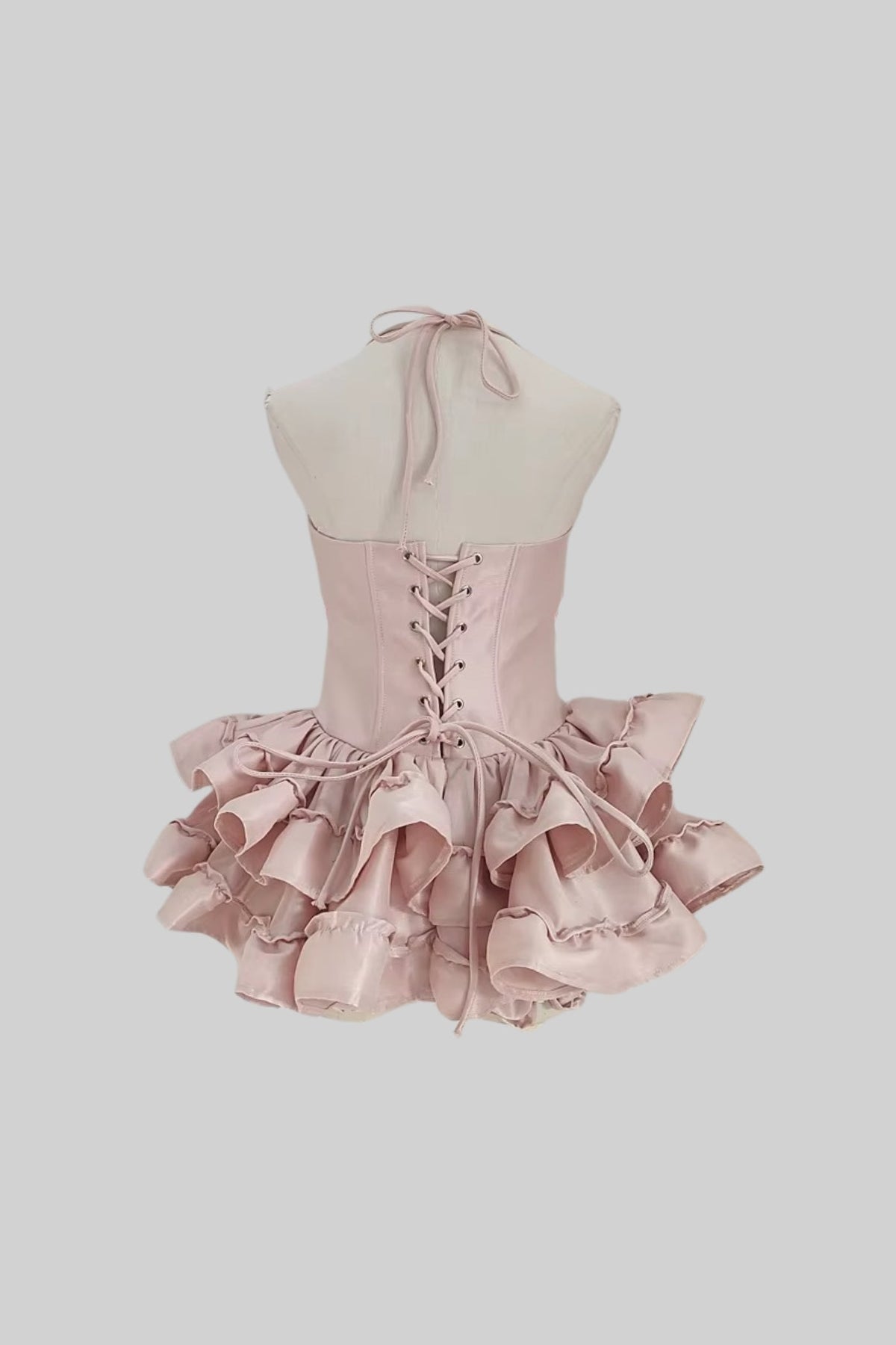 Mini Corset Dress With Ruffled Skirt And Fitted Bodice - Pink - View 7