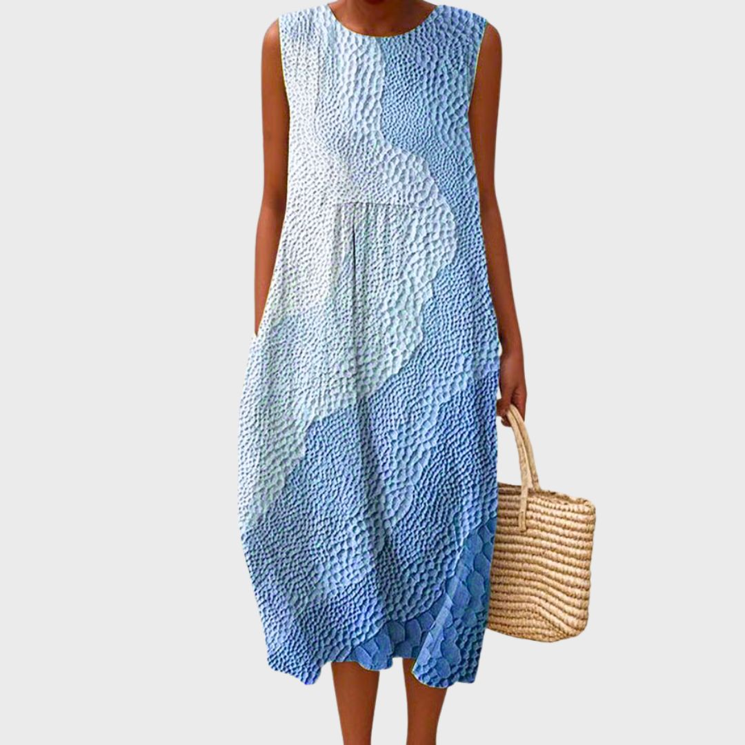 Round Neck Sleeveless Gingham Check Color Block Midi Dress 4