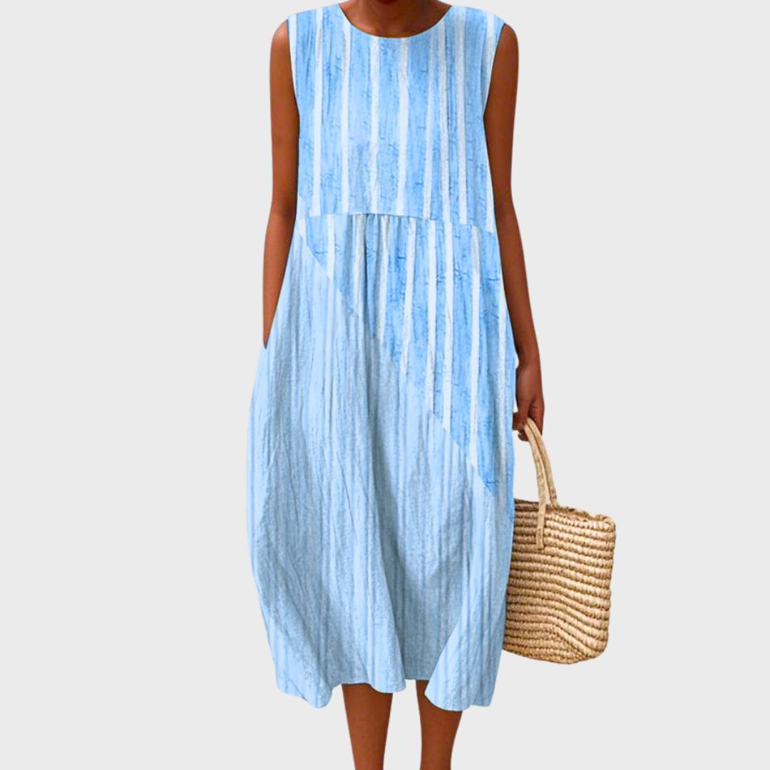 Round Neck Sleeveless Gingham Check Color Block Midi Dress 5