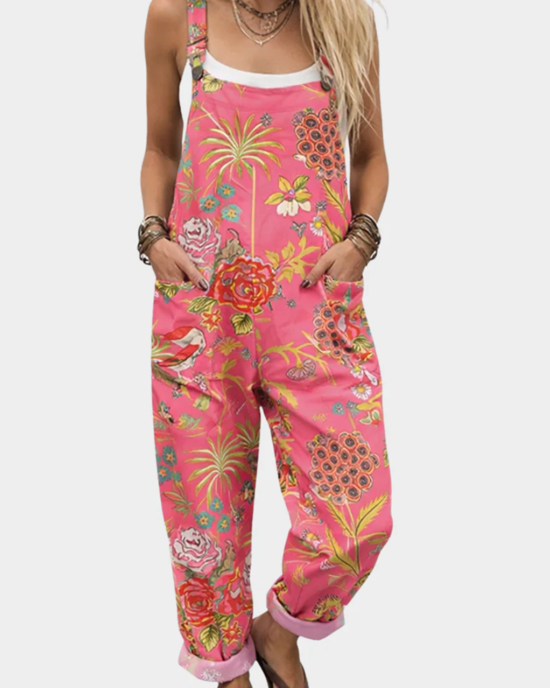 Wildflower Print Cuffed Leg Overall Jumpsuit with Pockets 9