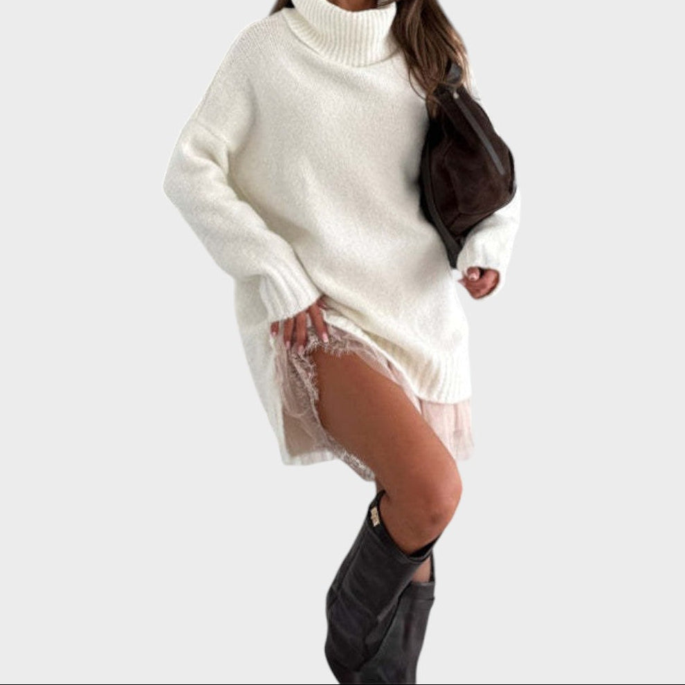 Turtleneck Oversized Sweater and Lace Slip Dress Two Piece Set 12