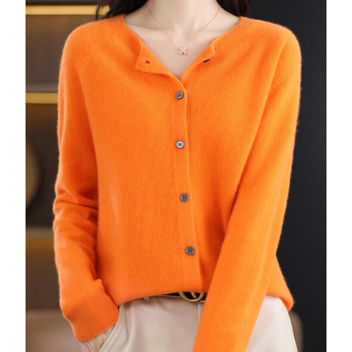 Round Neck Button Front Long Sleeve Knit Cardigan 9