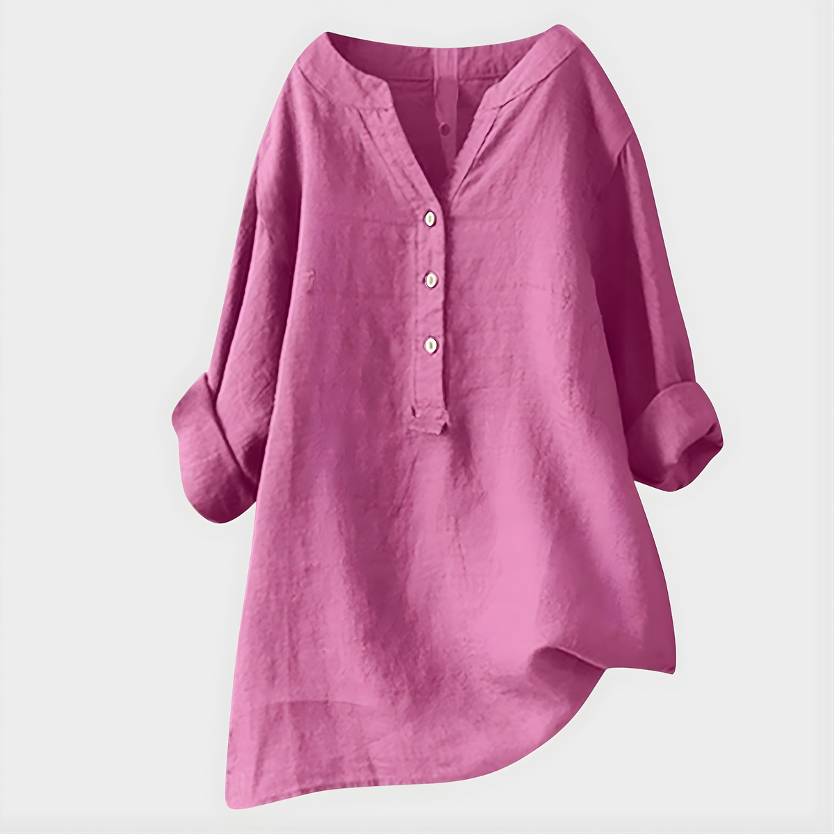 Band Collar Half Button Roll Sleeve Linen Blouse 13