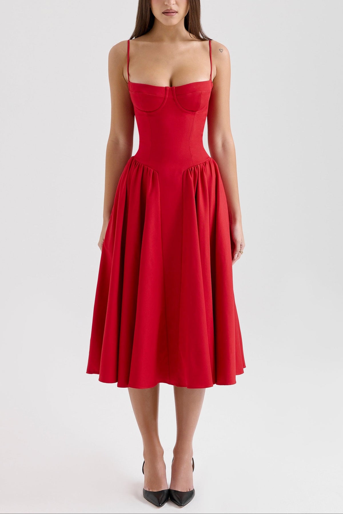 Square Neck Cap Sleeve Fit and Flare Midi Dress 11