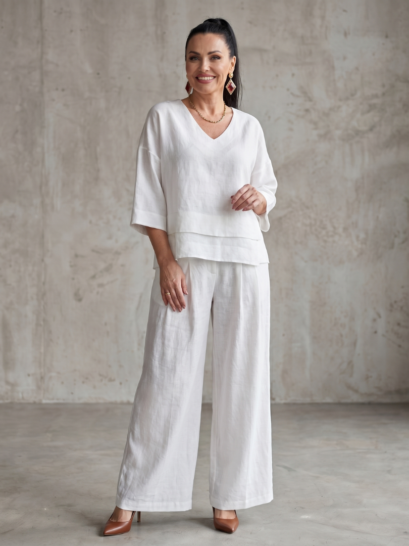 V-Neck Layered Top and Wide Leg Pants Two Piece Set 9
