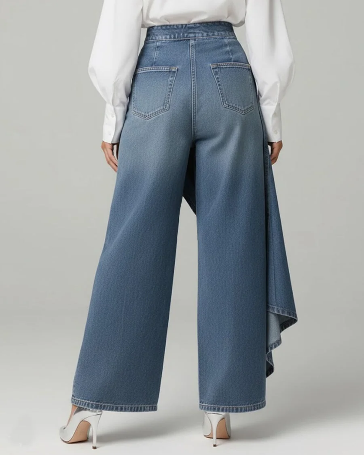 Button Front Wrap Wide Leg Denim Trousers 6