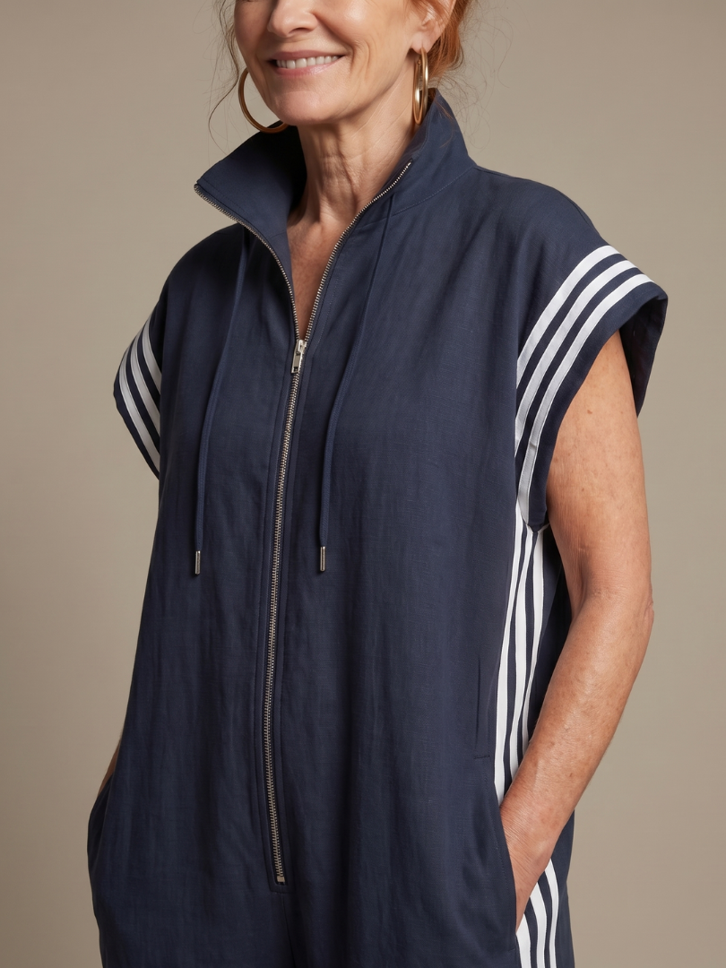 Zip Front Side Stripe Sleeveless Jogger Jumpsuit 11