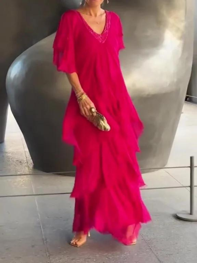 V-Neck Flutter Sleeve Tiered Ruffle Maxi Dress 8