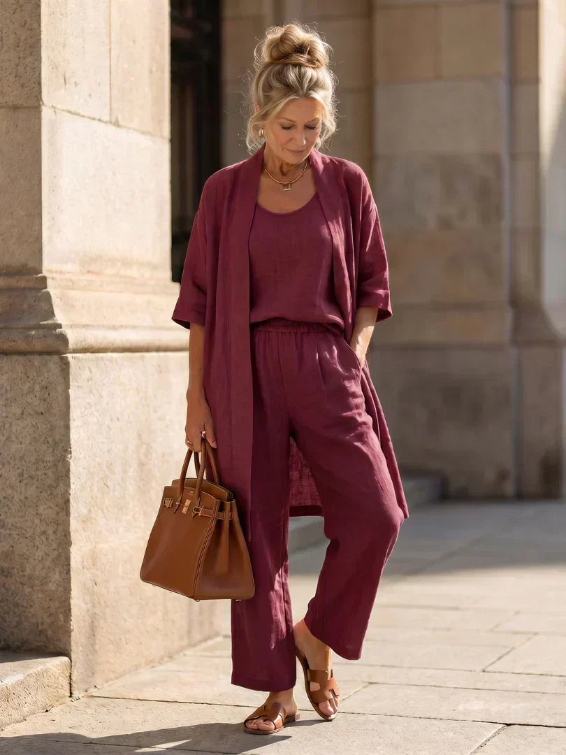 Sleeveless Tank Open Front Kimono and Wide Leg Pants Three Piece Set 24