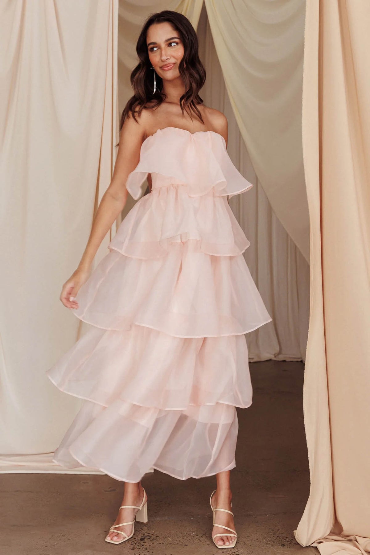 Strapless Backless Tiered Ruffle Organza Maxi Dress - View 5