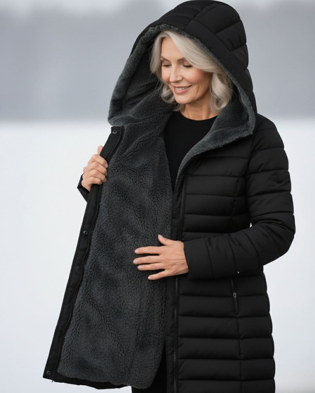 Hooded Faux Fur Lined Zip Front Longline Puffer Coat 10