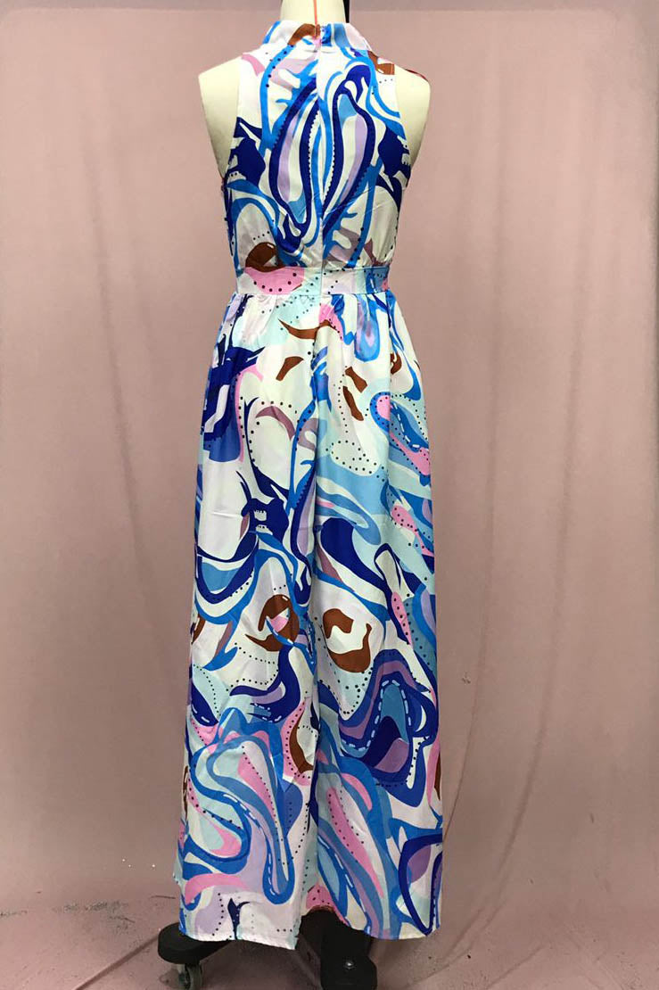 Halter Tie Neck Sleeveless Flowy Maxi Dress - View 4