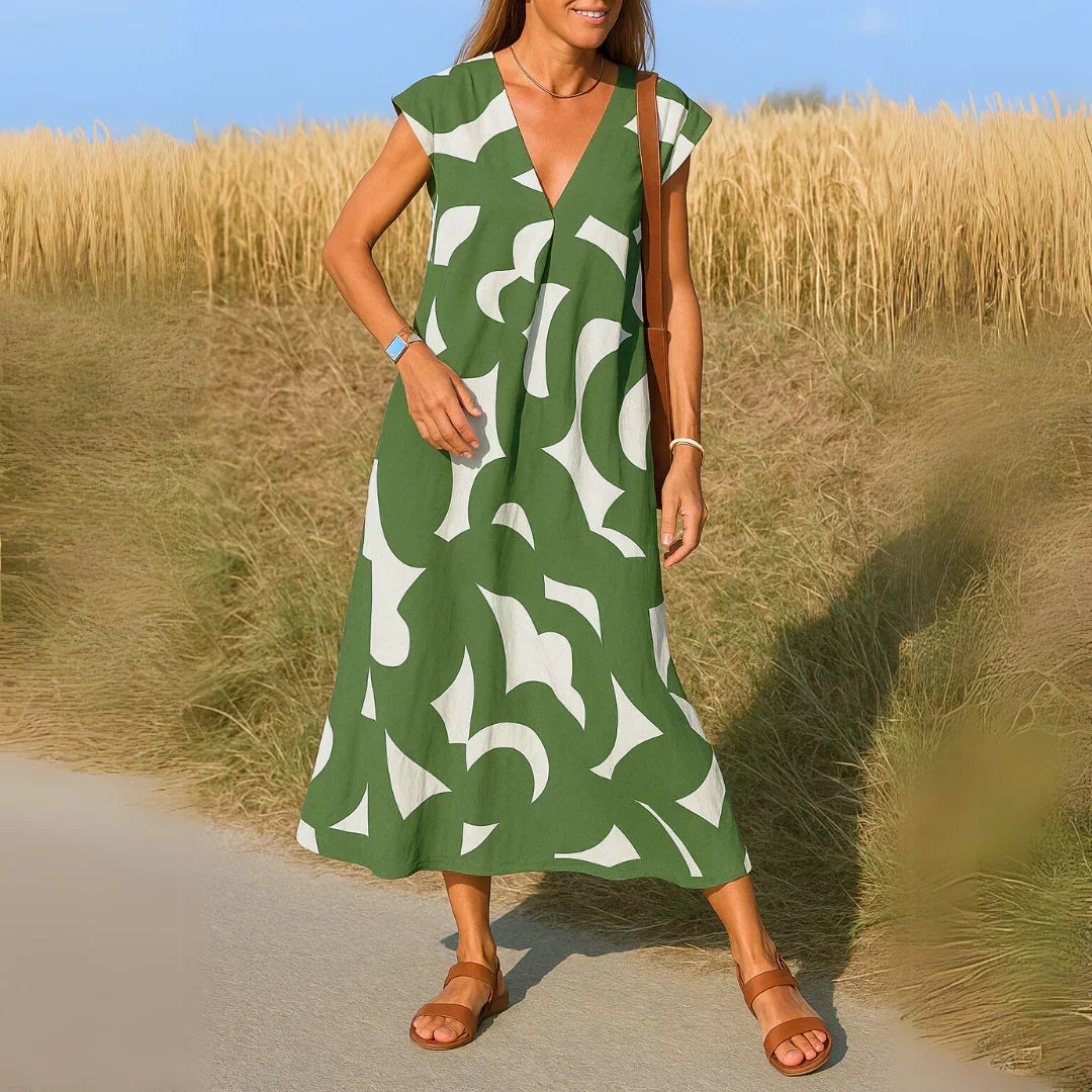 Abstract Print V-Neck Sleeveless Maxi Dress 3