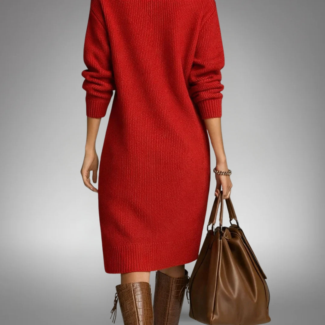 Turtleneck Long Sleeve Knit Midi Sweater Dress 6