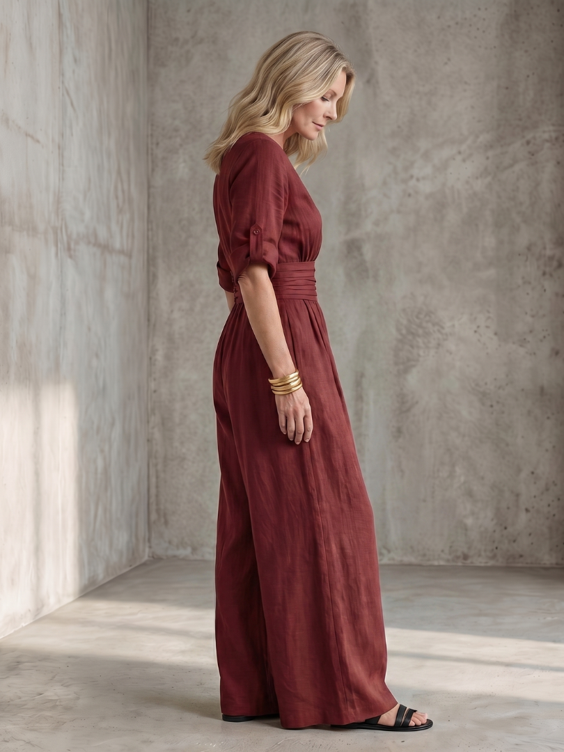 V-Neck Wrap Front Half Sleeve Wide Leg Jumpsuit 9