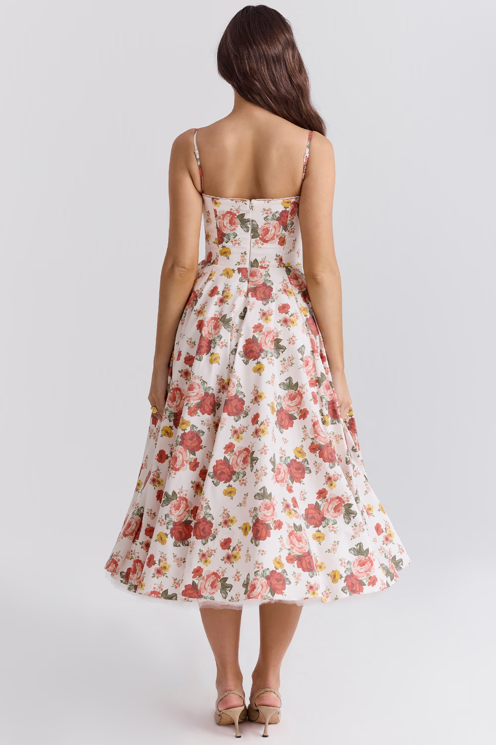 Satin Bustier Sweetheart Lace Trim Pleated Fit and Flare Midi Dress - View 15