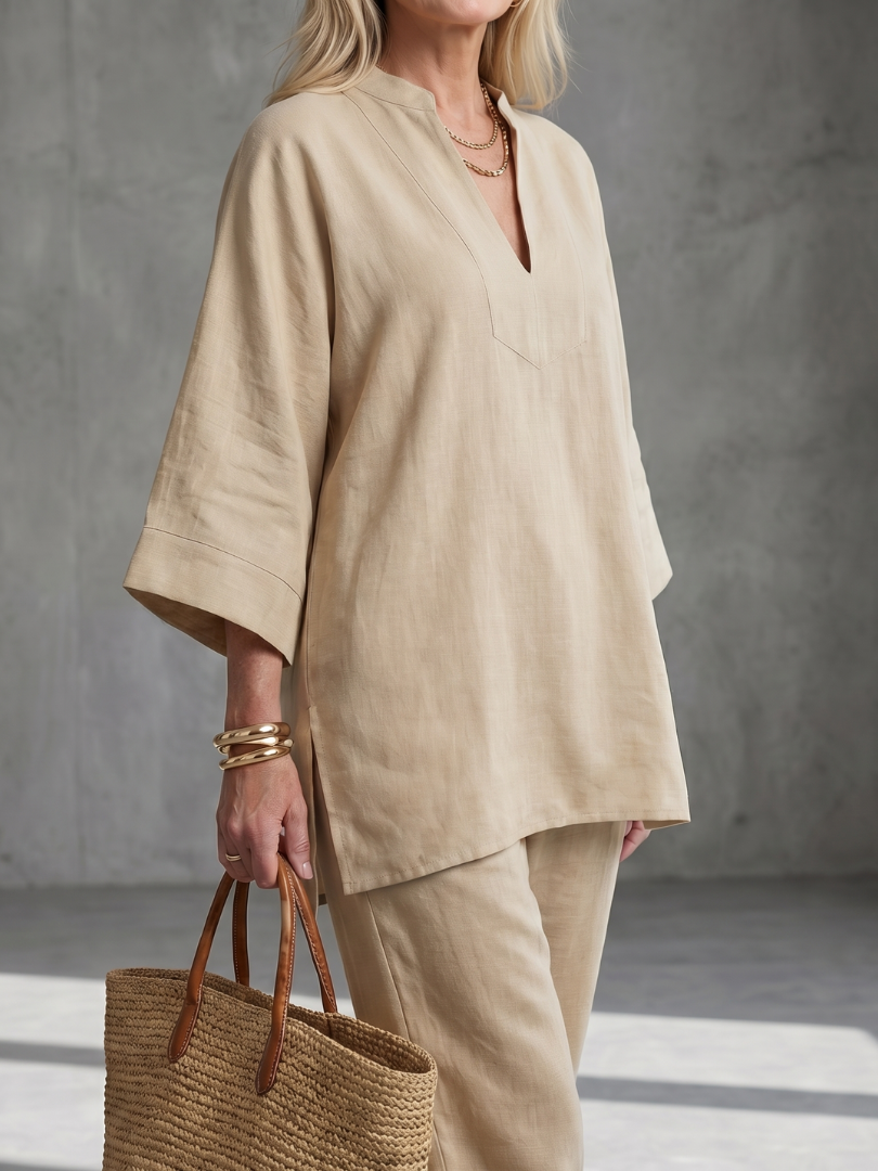 Notch V-Neck Tunic Top and Pants Two Piece Set 11