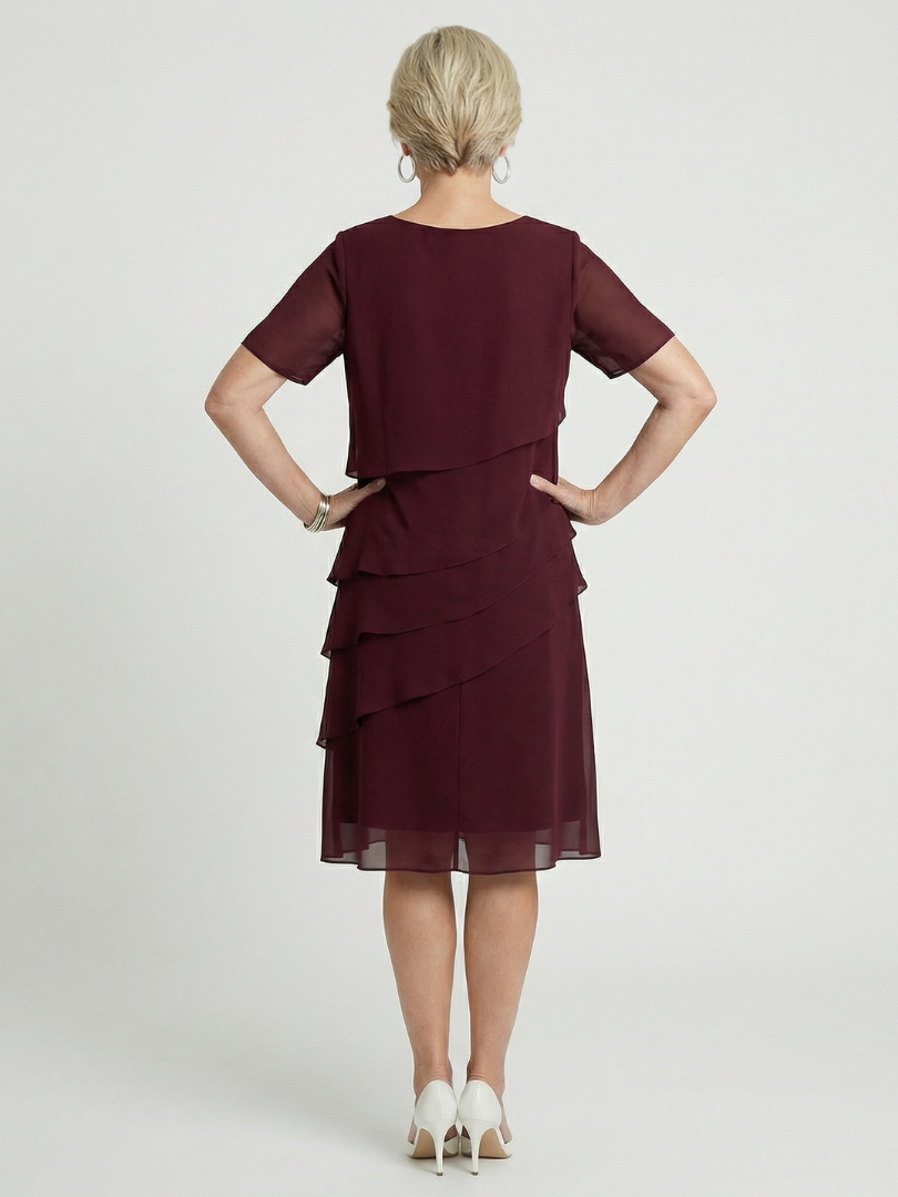 Round Neck Short Sleeve Tiered Knee Length Dress 10